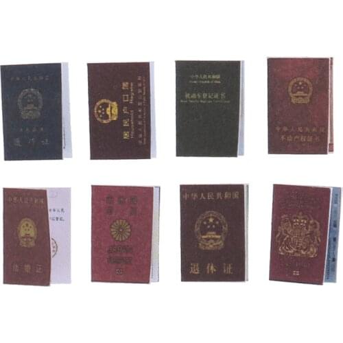 1Set(8pcs)Mini ID Card Passport 1:12 Scale Dollhouse Furniture Miniature Certificate Set Doll House Accessories