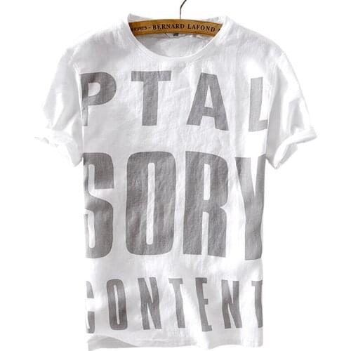 Suehaiwes brand short sleeve linen t shirt men summer letter print O-neck comfortable t-shirt male 3XL fashion tshirt camiseta