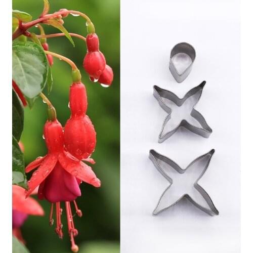 Wholesale 10 Sets(3 pcs/set) Fuchsia Petal Cutters Set Stainless Steel Fondant Cake Cookie Decorating Tools