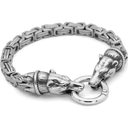 Norse viking Bear head king chain amulet bracelet for men stainless steel 17-25cm