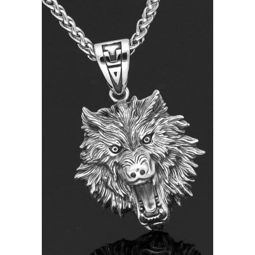 Nordic viking Odin wolf with wolf head Geri and Freki necklace Stainless steel for men with valknut gift bag