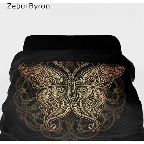 3D Duvet Cover King/queen/custom size,Blanket/comforter Cover 220/240,Quilt cover for 90/150bed,Bedding Black gold butterfly