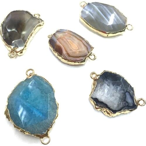 Natural Agates Pendant Connectors Exquisite Irregular Colorful Agates Stone Link Charm for Jewelry Making Necklace Bracelet Gift