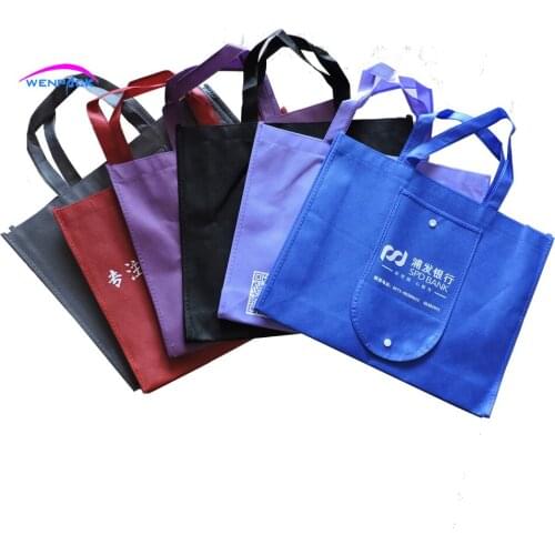 Custom printed logo gift button non woven bag/promotion hand handle non woven folder bag/folding shopping bag