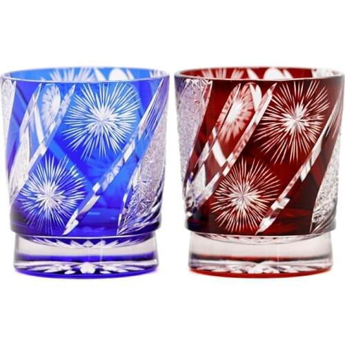 Luxury Edo Kiriko Hand-cut Wiskey Glass With Firework Pattern In Woodern Gifts Box