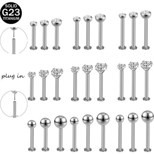 AOEDEJ 1PC 16G G23 Titanium Labret Lip Piercing CZ Crystal GEM Labret Ring Ear Tragus Helix Piercings 2-3MM Ear Stud Jewlery