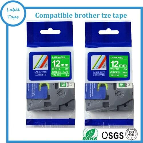 Compatible brother tze label tape Tze-735 Tze735 tz735 tze 735 P-touch label printer Ribbon label maker White on Green 12mm