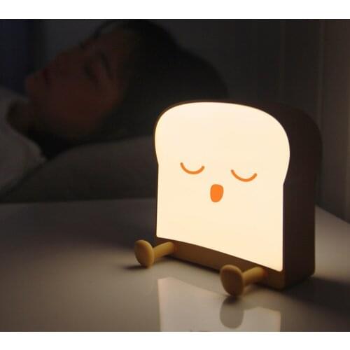 Led creative cartoon cute toast bread mini Night Light Dimmable Portable Bedside Lamps Double-sided phone holder night light
