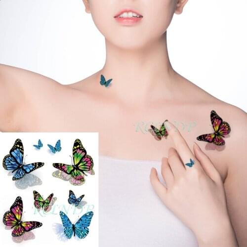 Waterproof Temporary Tattoo Sticker Color Butterfly Fake Tatoo Flash Hand Tatto Arm Leg Back Body Art for Kids Girl Women Men