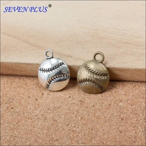 High Quality 50 Pieces/Lot 18mm*14mm Sports Baseball Bronze Metal Baseball Softball Charms Sport Charm For Jewelry Making