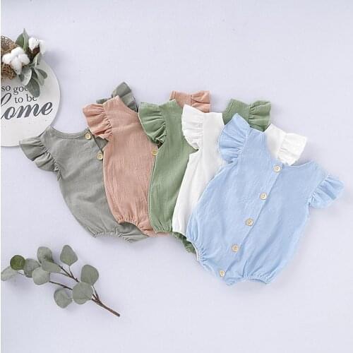 Explosive summer cool style 0-2 years old baby boys and girls flying sleeves solid color romper multicolor spot