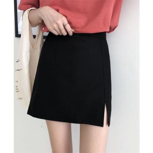 Skirts Women Solid Black Bodycon Split Office Ladies Stitching Ulzzang High Waist Elegant Slim Mini Skirt Student Trendy Simple