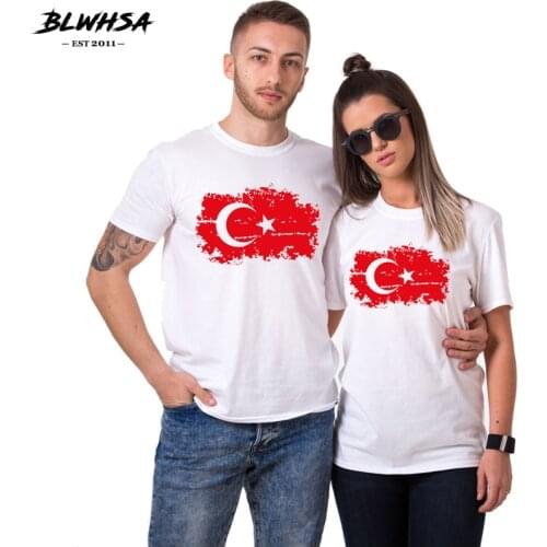 BLWHSA Summer Top Casual White T Shirt Couple Clothes Turkey Flag Print Female 100% Cotton T-shirt Short Sleeve Lovers Couple