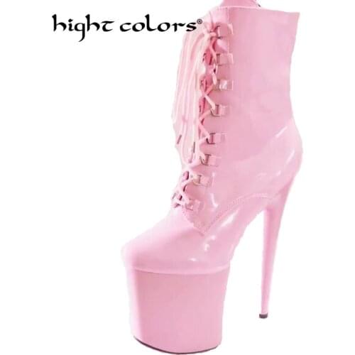 15CM High Heel Boots Women Autumn Winter Fashion Chelsea Boots 2019 Black Pink Matte Round Toe Women Shoes Sexy Lace-Up Bottes