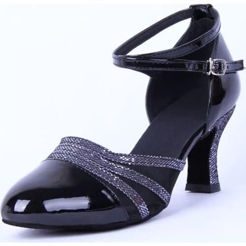 Ladies Latin Dance Shoes Closed Toe Middle Heel Ladies Bling Ballroom Dancing Shoe Waltz Viennese Waltz Tango Foxtrot Shoes