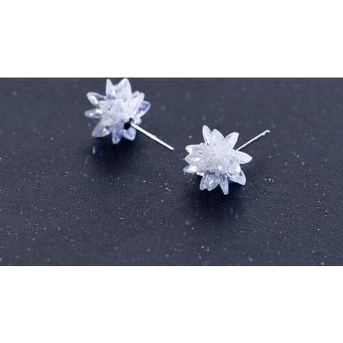 WOMENS NEW 100% Real. 925 Sterling Silver jewelry wHITE Ice Flower Stud Earrings 14MM Jewelry GTLE1626