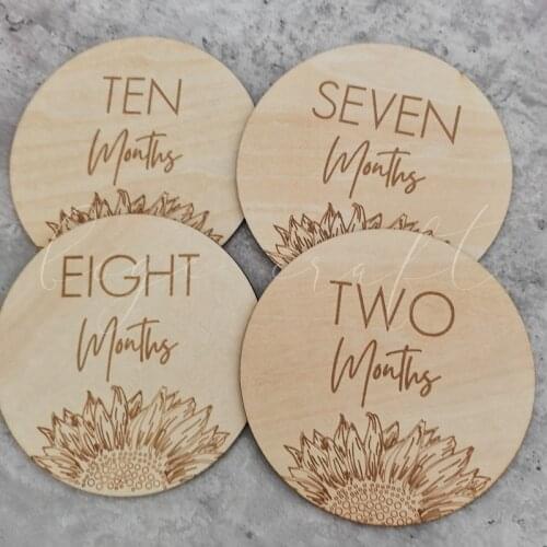 17pcs sunflower Monthly Wooden Milestone Discs Baby Milestone Wood Circles Wooden Baby Milestone Cards Blocks
