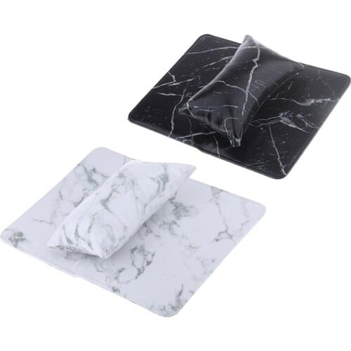 2 Sets PU Leather Soft Hand Cushion Pillow & Foldable Pad Nail Art Arm Rest Holder Black White