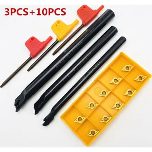 3pcs S08K-SDJCR07 S10K-SDJCR07 S12M-SDJCR07 95 degree spiral tungsten steel alloy anti-vibration turning shank +10PCS DCMT070204