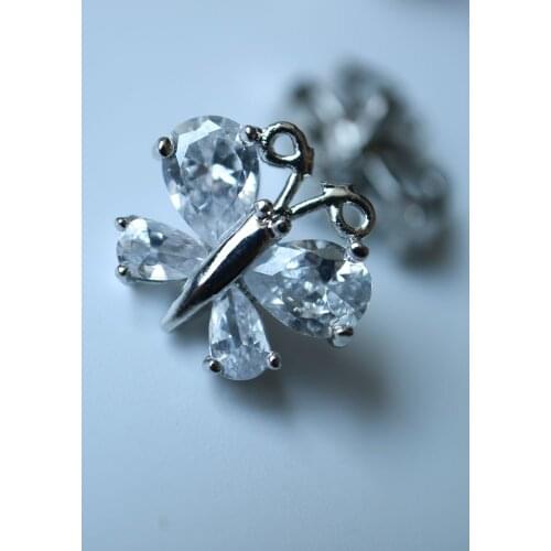 5pc/lot DIY butterfly crystal buttons Cubic zirconia button for coat Decorative CZ sewing buttons for cashmere Knit cardigan