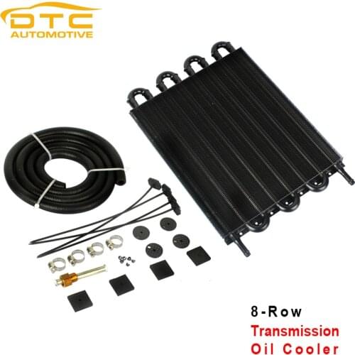 8 row universal auto manual transmission oil cooler radiator converter kit black silver aluminum