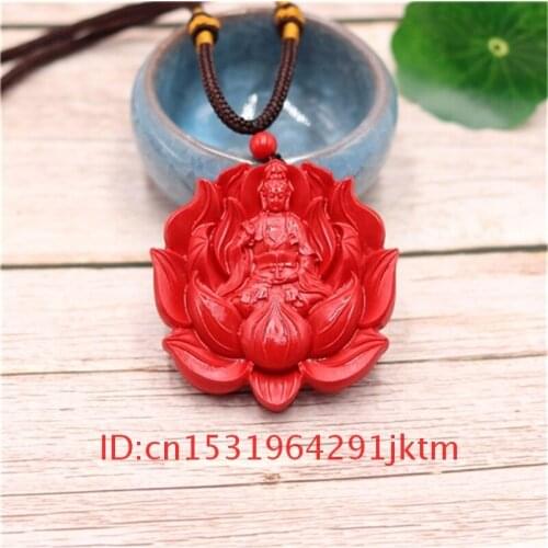 Amulet Guanyin Gifts Pendant Jewellery Hand Woman Fashion Carved Cinnabar Charm Chinese Necklace Red Men Organic Natural