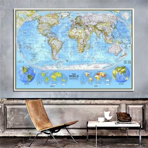 Large World Map Politics 1994 World Travel Map Foldable Poster and Print for Room Home Office Decoration Unframe Wall Sticker
