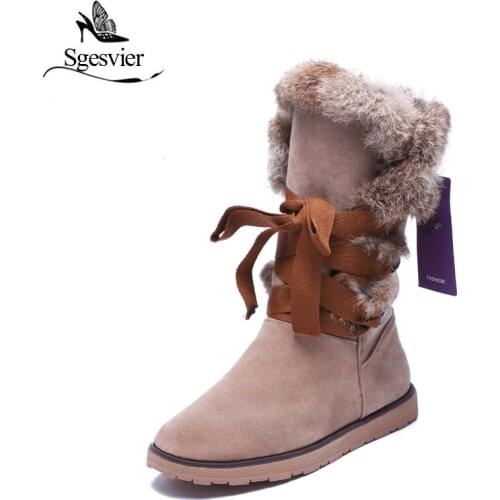 SGESVIER Women Winter Snow Boots Ankle Boots Warm Fur Plush Short Boots Lace-Up Flat Heel Casual Shoes Woman Mujer Botas OX040