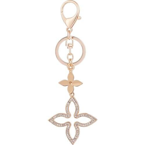 Four Leaf Clover Keychain Keyring Gold Rhinestone Key Holder Fashion Purse Jewelry Handbags Long Key Chain for Women llaveros