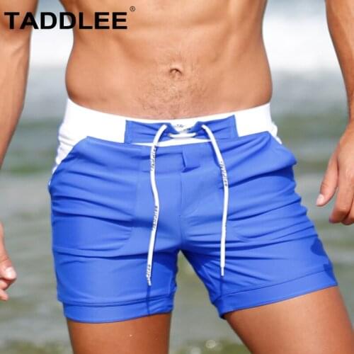 Taddlee Brand Sexy Mens Swimwear Swim Boxer Trunks Short Surf Shorts Solid Male Swimsuits Pockets Solid Boardshorts Surf Bathing