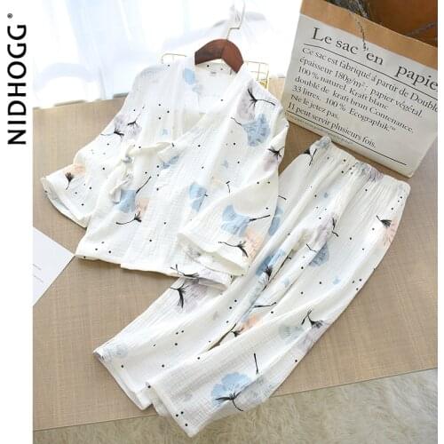 Childrens Pajamas for Teen Girls 100% Cotton Gauze Winter Kimono Boys and Girls Sleepwear V-neck Home Wear Set 2 Piece Wholesale