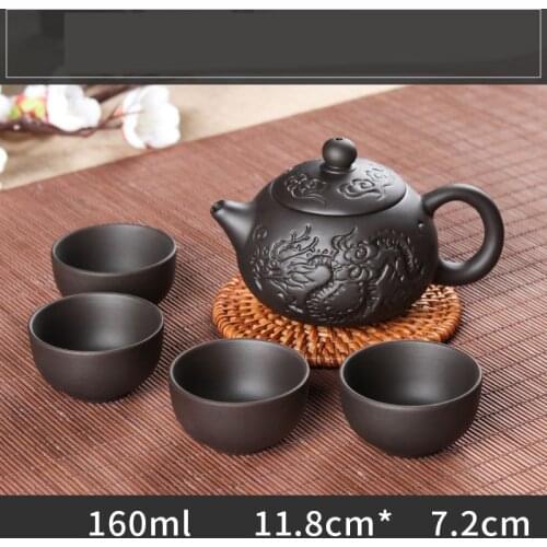 4pcs Kung Fu Tea Set [1 Teapot + 3 Cups Set] 125ml Travel Chinese Porcelain Sets Ceramic Yixing Purple Clay Tea Service