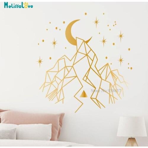 Gemetric Mountains With Moon And Stars Decor Kids Room Nursery Playroom Decal Removable Vinyl Wall Sticker Mural BD529