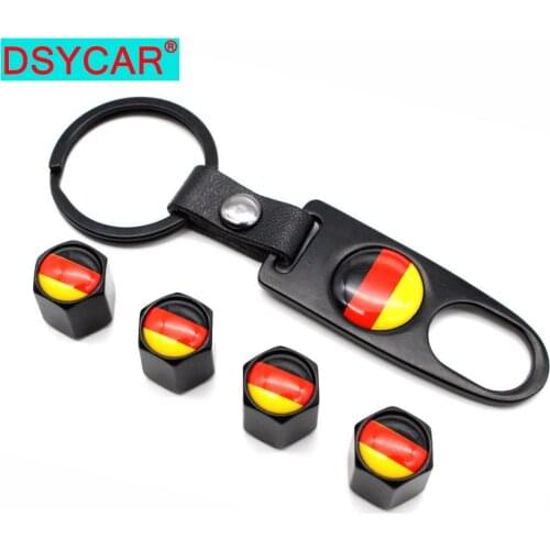 DSYCAR 5Pcs/Set Anti-theft Car Tire wheel Valve Stems Germany Flag Style Air Caps With Leather buckle Wrench Zinc Alloy