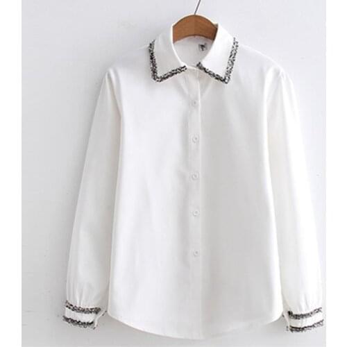 Elegant Long Sleeve White Blouse Women Lace Turn-down Collar Office lady Shirt Women Streetwear Casual Blusas Tops Clothes