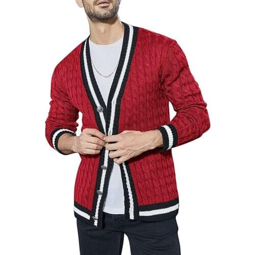 Cardigan Man Knitted Sweater Slim Fit V-Neck Striped Long Sleeve Autumn Winter Mens Clothes Fashion Casual Male Coat Button Top