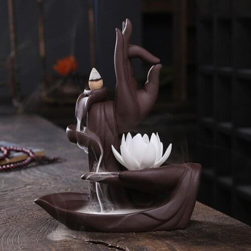 Ceramic Zisha Backflow Incense Burner Lotus Bergamot No Phase White Porcelain Handmade Flower Zen Backflow Incense Burner Crafts