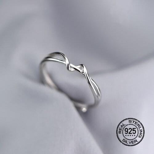 S925 Sterling Silver Rings For Women Opening Adjustable Line Cute Simple Geometric Design Korean Fashion Wedding Jewelry INEFFA