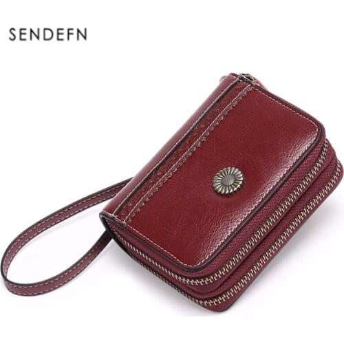 Sendefn RFID card holder genuine leather Womens wallet card holder wallet Zip coin purse cowhide wallet women portemonnee dames