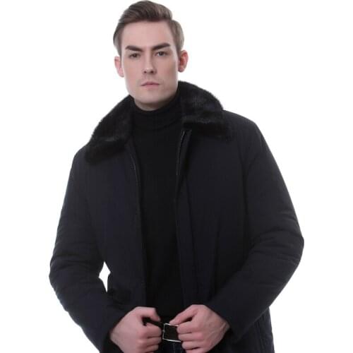 1162Mens winter padded jacket Thicken removable natural mink fur collar Mid-length new winter products