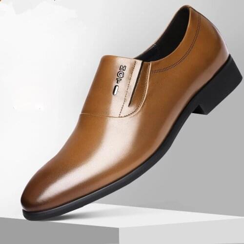 LuckMan Classical Men Dress Shoes Flat Formal Mens Business Oxfords Casual Shoe PU Leather Shoes Slip-on Plus Size Male Footwear