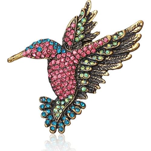 Fashion Metal Pin Colorful Zircon Small Bird Brooches for Women Rhinestone Hummingbird Brooch Vintage Animal Jewelry Gift