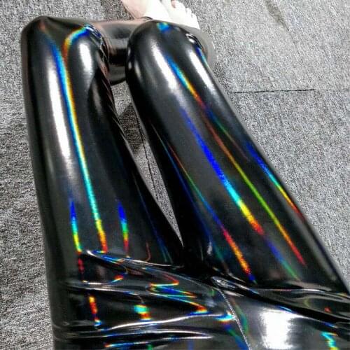 Fashion Women Patent Leather Trousers Iridescent Glitter Leggings Stretchy Hot Pants Bottoms Night Club Tights Dance Wear