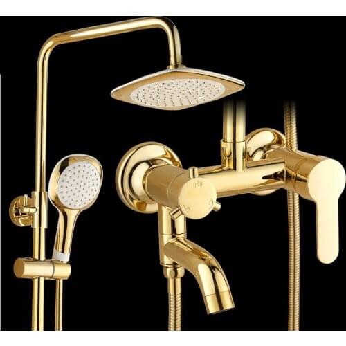 Dofaso antiqueGold & white shower set faucet bronze Golden Bathroom Rainfall Shower Set Mixer Tap 8 inch head shower Mixer