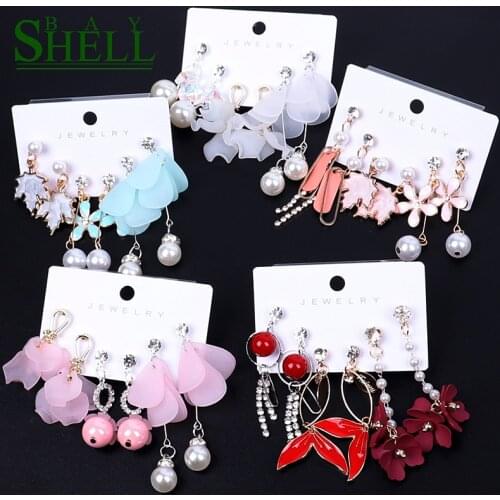 Shell Bay 2020 Long Earrings Set Fashion Jewelry Set Earrings Women Girl Bohemian Drop/Small Earrings Gifts Cute Pink Wholesale