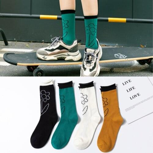 Womens Socks Flower Art Novelty Funny Cute Harajuku Cotton Happy Fashion Christmas Gifts Casual Bunch Socks High Quality Korean
