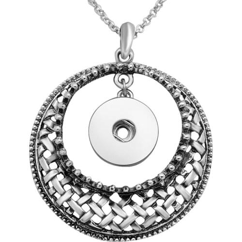 New Fashion Round Hollow pattern Vintage pendant snap necklace fit 18mm snap buttons snap jewelry XL0133