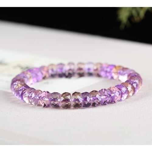 Genuine free shipping Natural Ametrine crystal cutting angle carved beads female bracelet 7*4mm