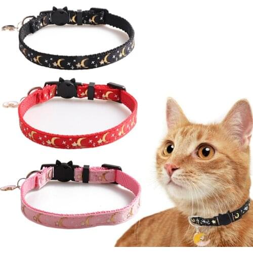 Breakaway Cat Collars with Bells Golden Moons and Stars Adjustable Safety Puppy Collar Glow in The Dark with Pendant