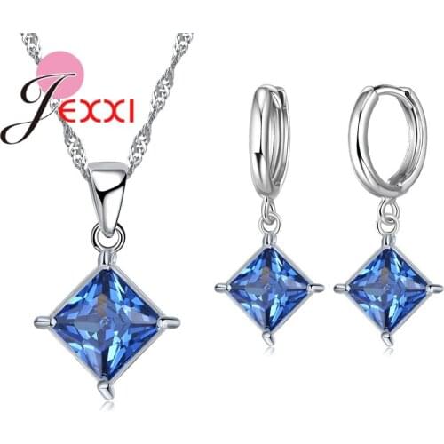 High Standard Square Cubic Zircon CZ Jewelry Gift Sets 925 Sterling Silver with aaa Austrian Crystal Necklace Earrings Set